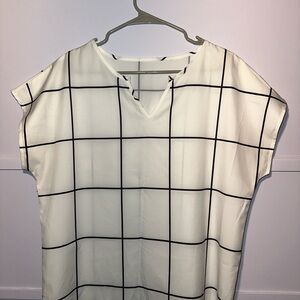 Women's White and Black Grid Top